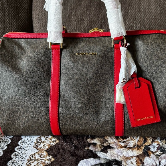 MICHAEL KORS Logo Stripe Travel Weekender Detachable Strap Large Duffle Bag NWT - Picture 3 of 15